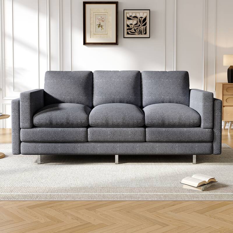 Roomfitters Modern 3-Seater Chenille Sofa with Double Layer Armrests, Upholstered Couch