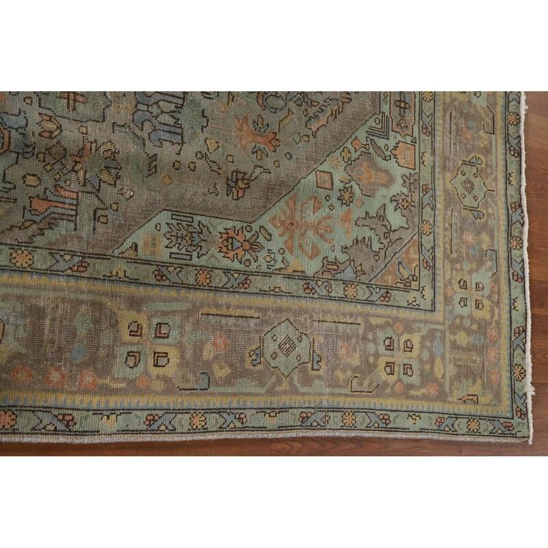 Hand Knotted Oriental 100% Wool Carpet Traditional Medallion Greys & Charcoal Tabriz Area Rug - 9' 8'' X 6' 9''