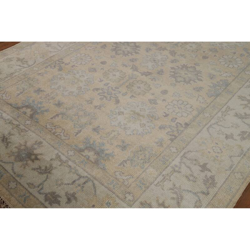 Earth Tone Oushak Indian Area Rug Handmade Bedroom Wool Carpet - 6'2" x 8'8"