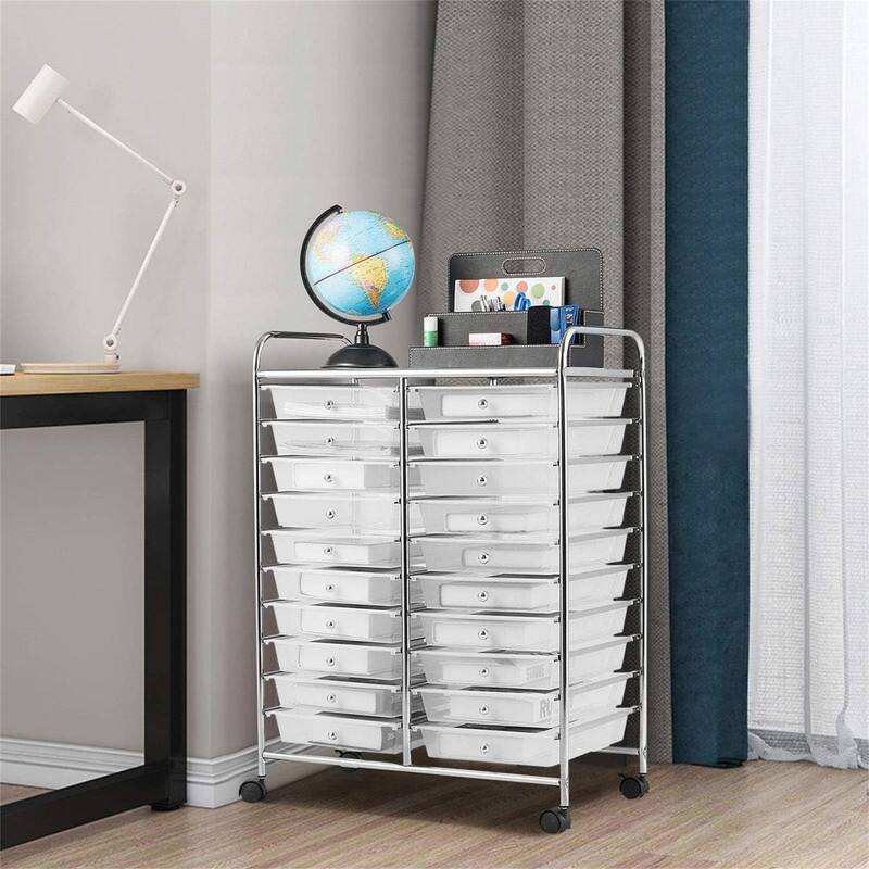 20 Drawer Rolling Storage Cart - 15"D x 25"W x 35"H - White