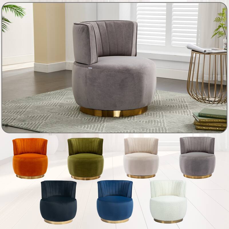Swivel Barrel Chair, Comfy Velvet Upholstered Accent Sofa Chair, Leisure Club Chair with Shell-Shaped Back & Angled Armrests