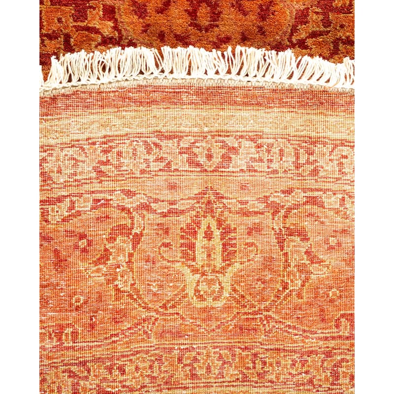 Overton Hand Knotted Wool Traditional Oriental Orange Round Area Rug - 6' x 9'
