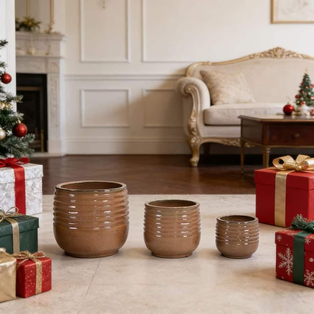 Anmytek Ceramic Planter Set of 3 with Drainage for Indoor Outdoor