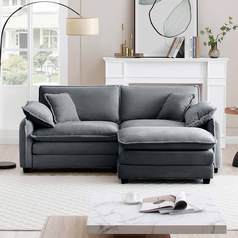 Corduroy Modular Flexible Combinations Sofa Set with Ottoman - Grey
