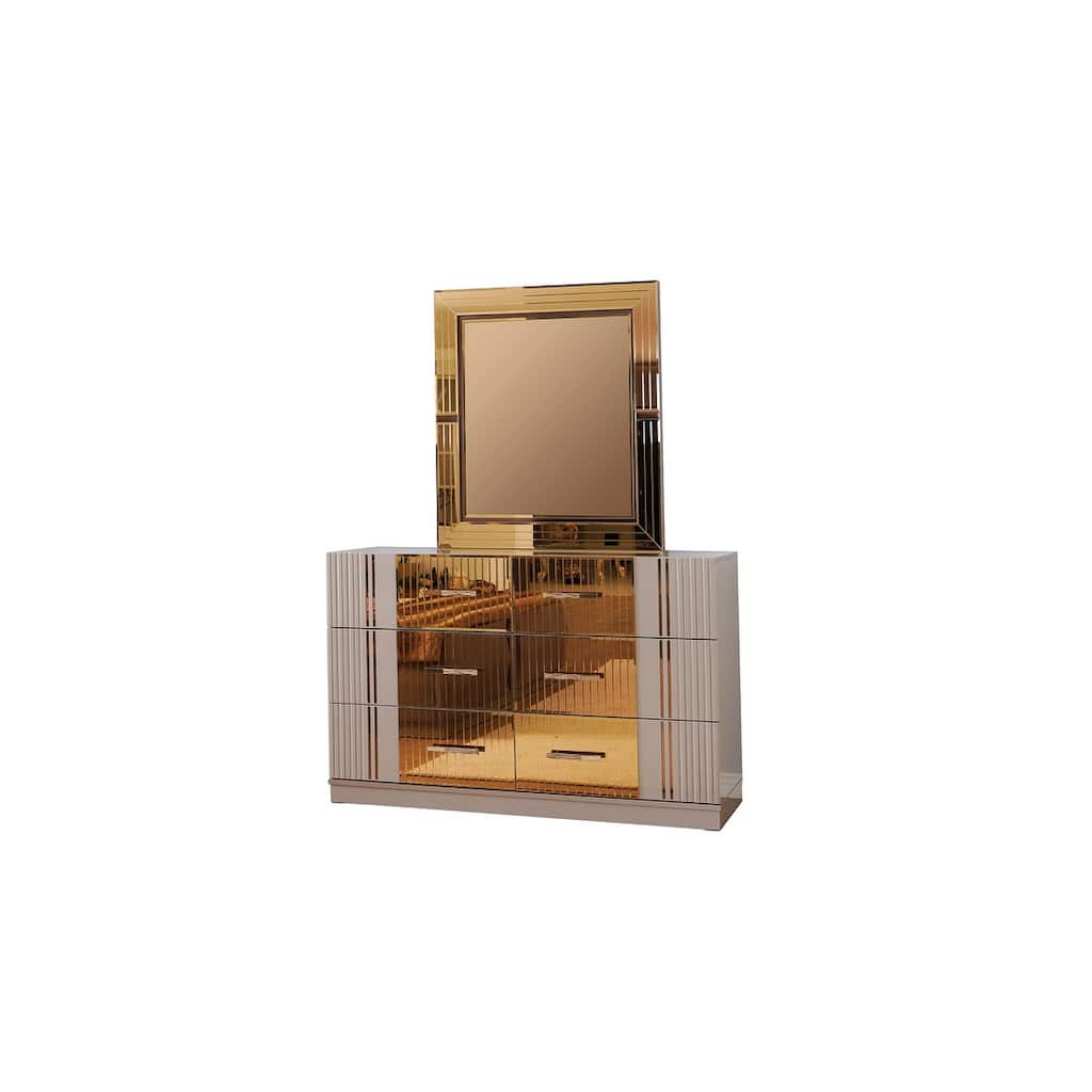 Lorenzo Modern Style Mirrored Accent 6-Drawer Dresser Made with Wood in River Sand