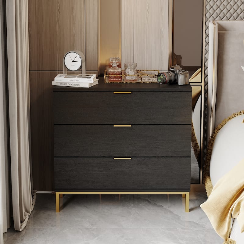 Timechee 3 Drawer 29.7'' H Storage Chest Black Dresser End Table - Black