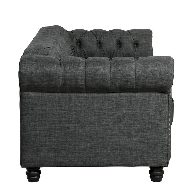 Morden Fort Button Tufted Upholstered Chesterfield Sofa Set Chair and Sofa,2 PCS for Living Room,Linen,Solid Wood Legs