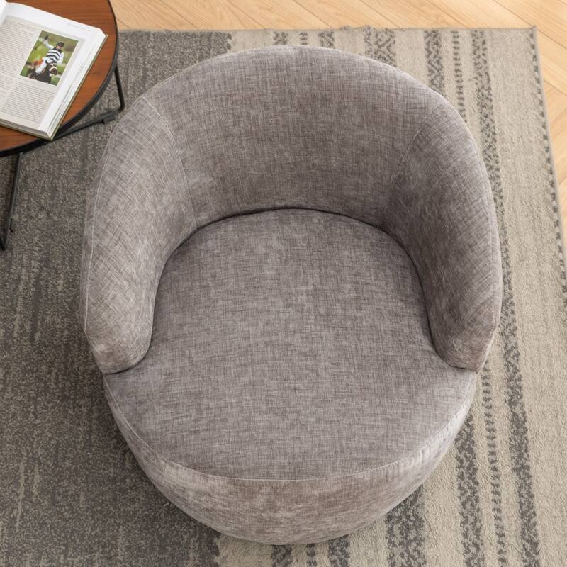 Chenille Fabric Swivel Accent Barrel Armchair with Coating Metal Ring