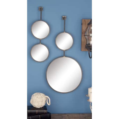 Black Iron Modern Wall Mirror (Set of 4) - 16 x 2 x 32Round