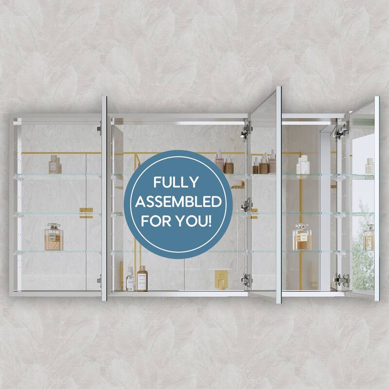 56''/64''W X 30''H Recessed Or Surface Wall Mount Bathroom Medicine Cabinet With Adjustable Glass Shelves