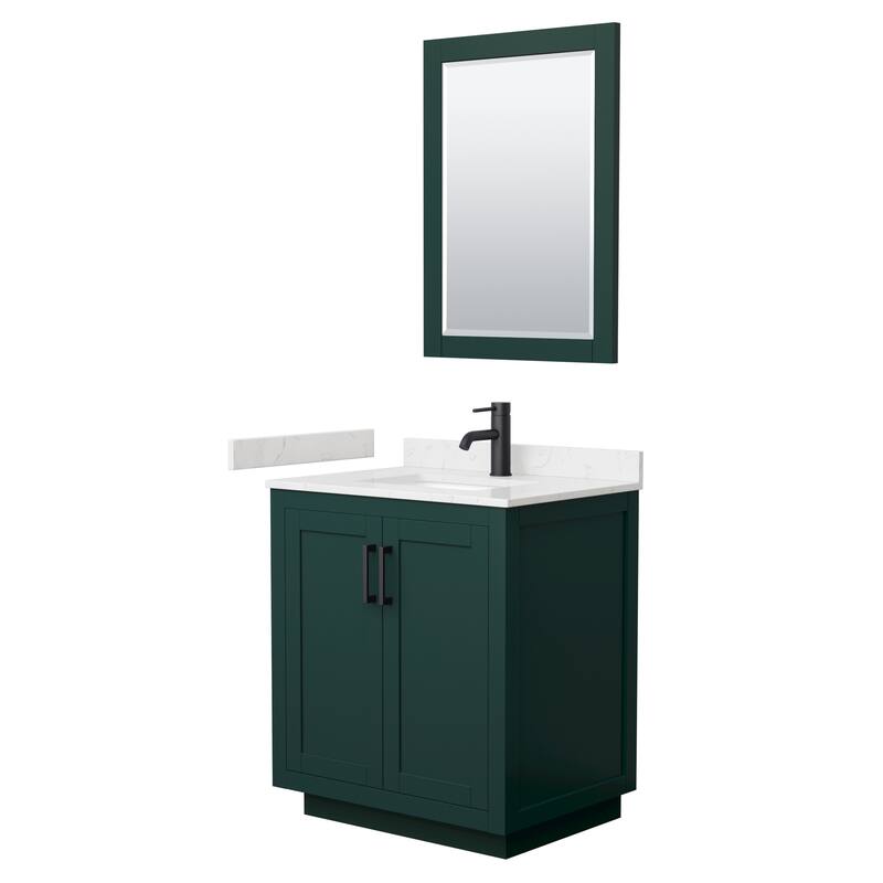 Miranda Single Vanity Set, Cultured Marble Top, 24-Inch Mirror - Green, Black Trim, Carrara Cultured Marble Top