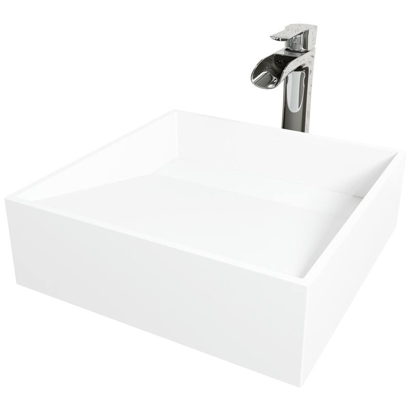Vigo Starr 15-1/8" Matte Stone Vessel Bathroom Sink with 1.2 GPM Deck