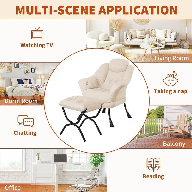 Modern Accent Comfy Lazy Sofa Chair with Ottoman for Bedroom or Living Room