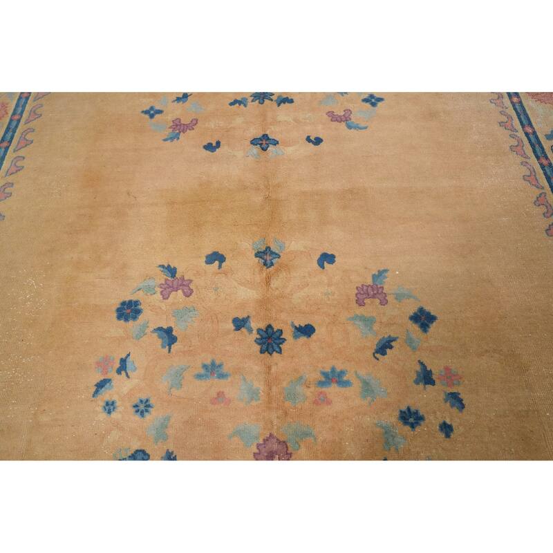 Hand Knotted Oriental 100% Wool Carpet Traditional Floral Oranges & Rust Art Deco Area Rug - 9' 9'' X 7' 11''