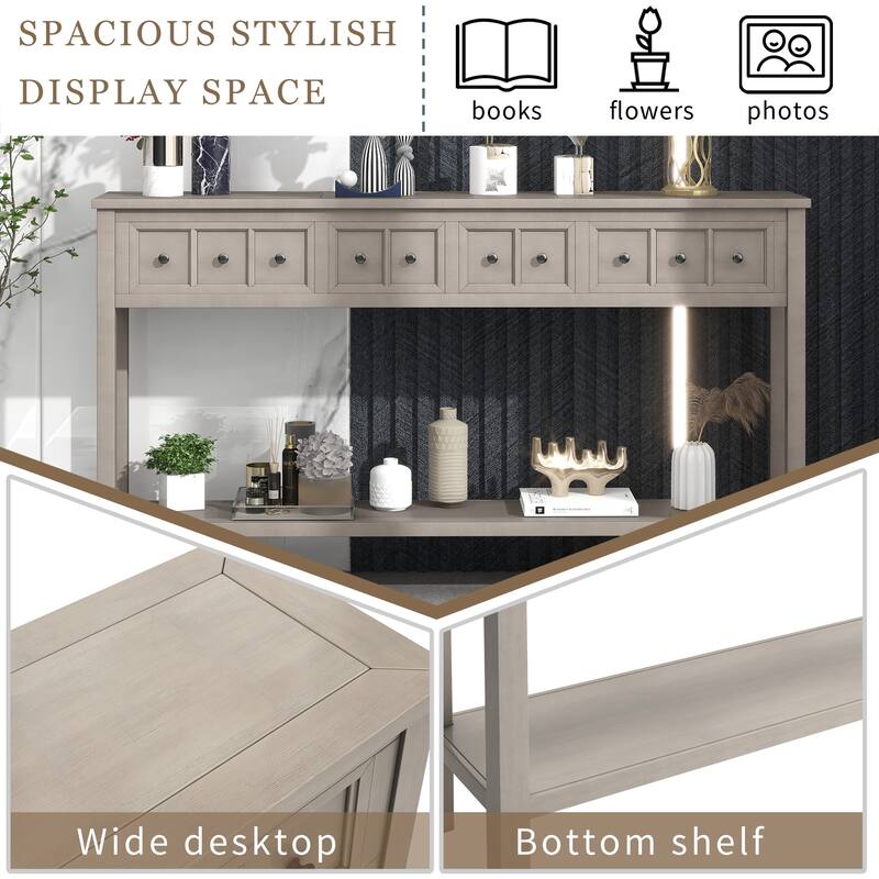Rustic Entryway Console Table Sofa Table with Drawers and Bottom Shelf