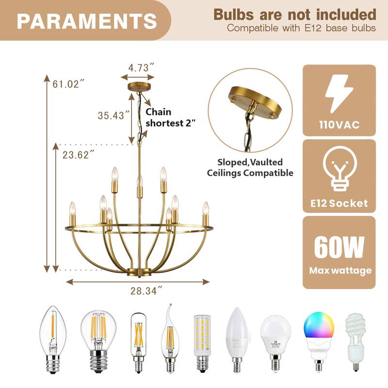 9-Light Mid-century Candle Curve Arm Chandelier