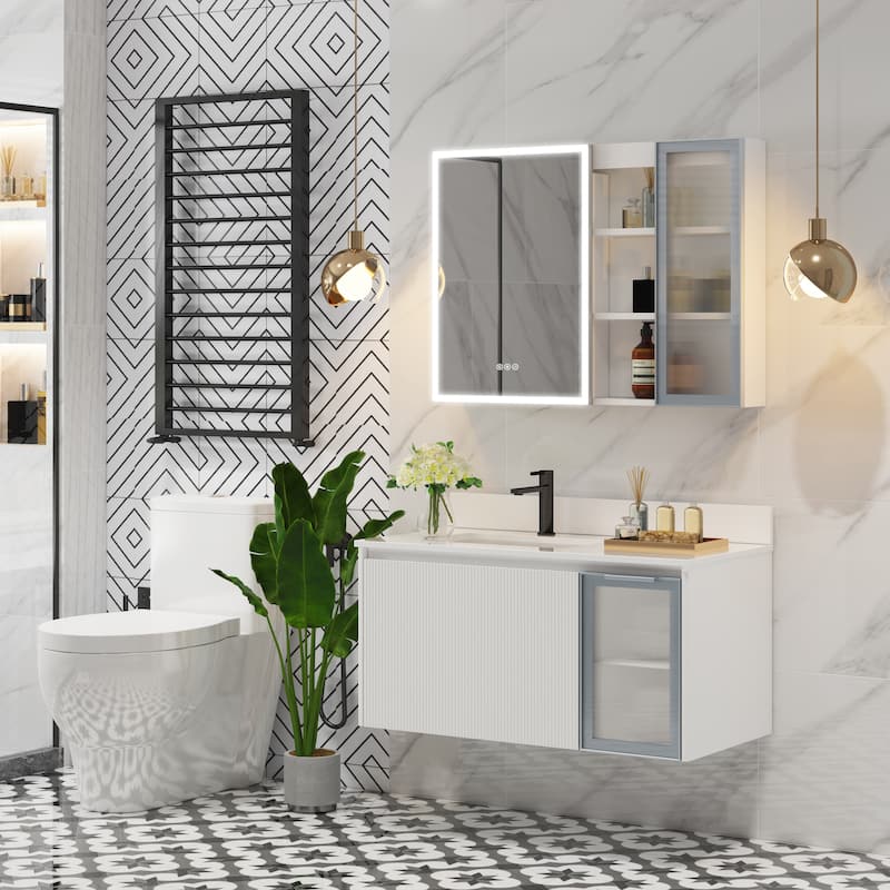 20'' H Modern Wall-Mount Bathroom Vanity With White Quartz Top and Single Sink