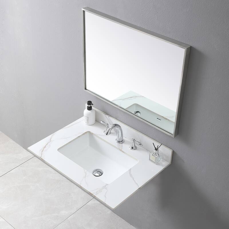 Elegant 31" Carrara Marble Style Vanity Top, Pre-Sealed and Polished, Includes Ceramic Sink and Backsplash - 31in L - White
