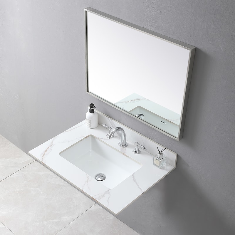 Monterey Sintered Stone Bathroom Vanity Top With Rectangle Undermount Ceramic Sink - White