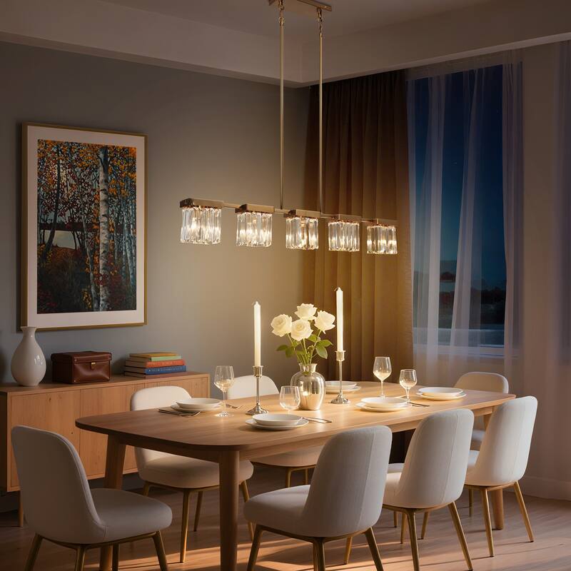 Diore Modern 5-Light 40" W Crystal Chandelier Glam Brass Kitchen Island Light - W 40.2" x D 5" x H 6"