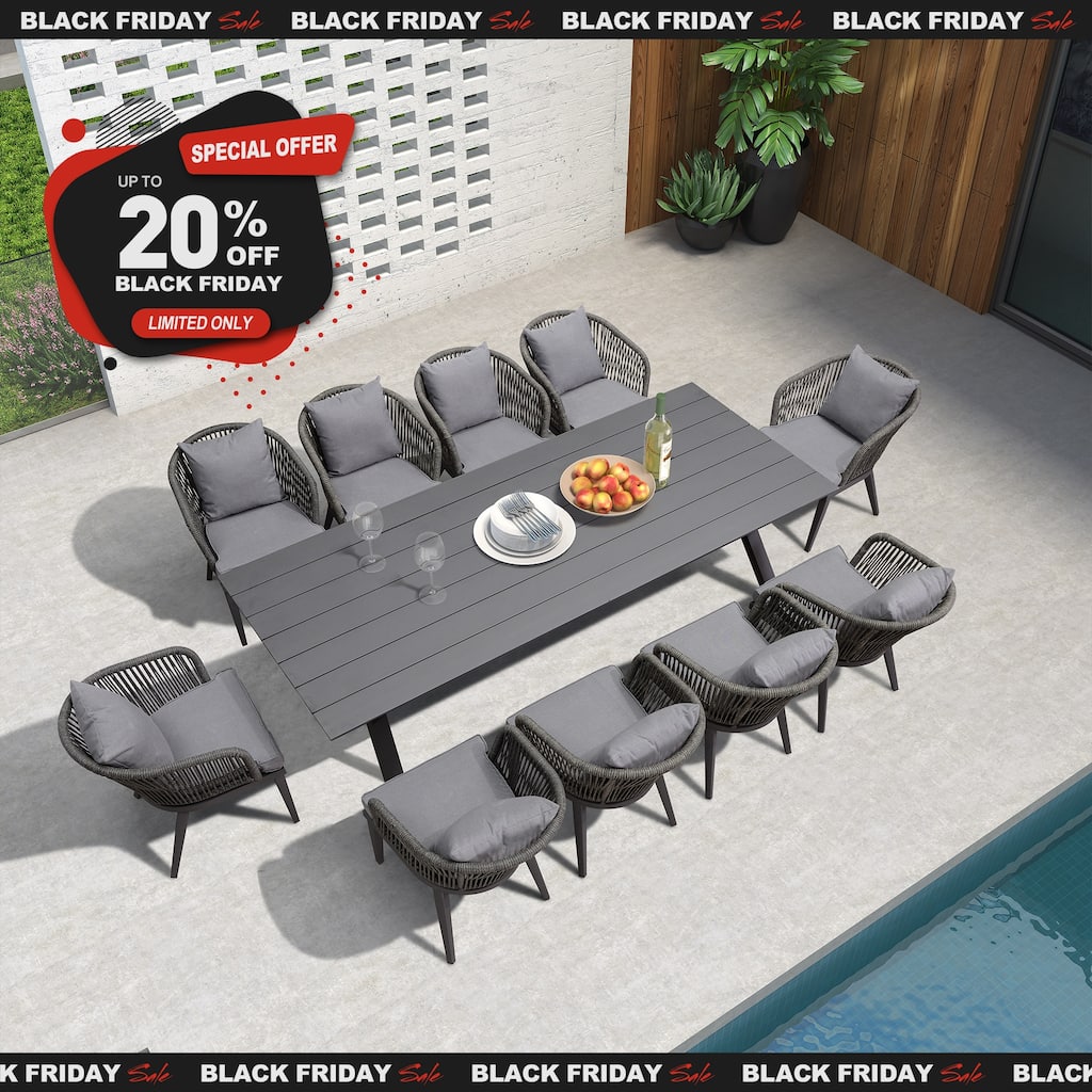 PURPLE LEAF 7-11 Patio Dining Set, Aluminum Frame Table, Wicker Chairs