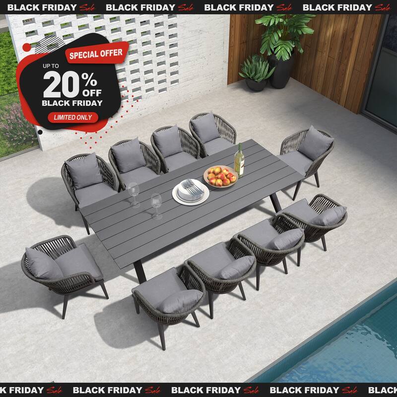 PURPLE LEAF 7-11 Patio Dining Set, Aluminum Frame Table, Wicker Chairs