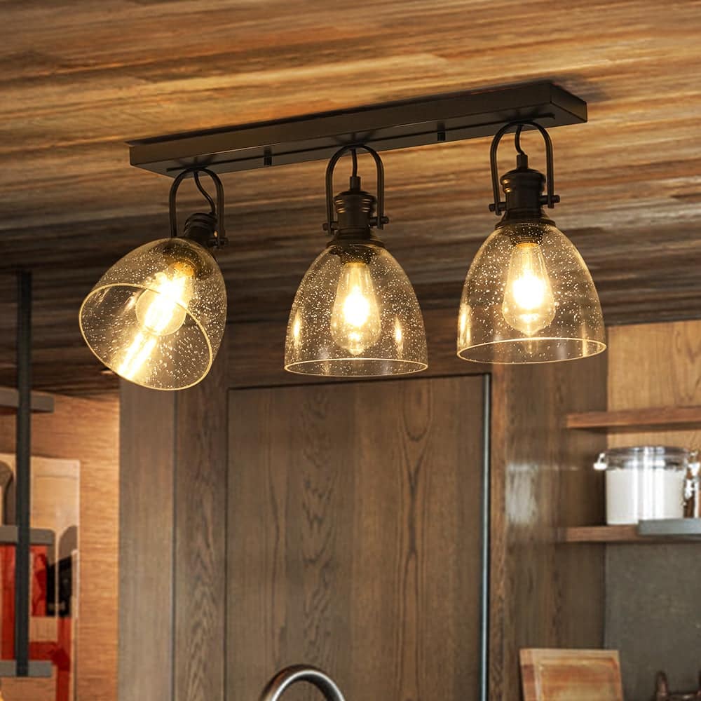 Industrial 3-Light Versatile Glass Island Semi Flush Mount Wall Light