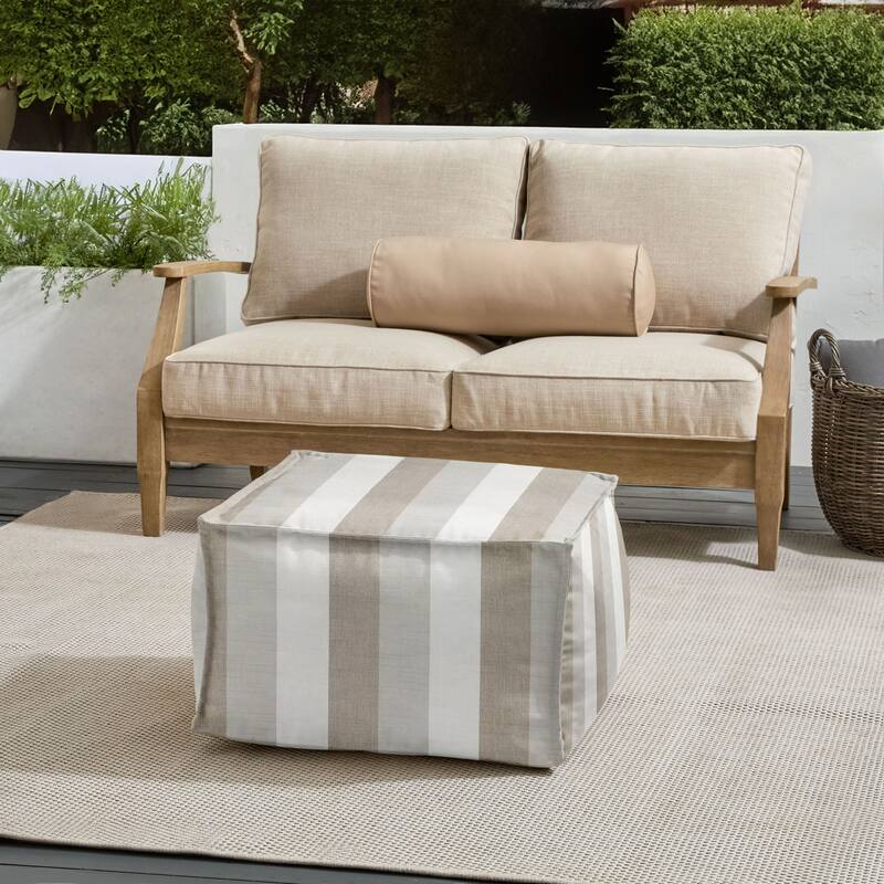 Sorra Home Sunbrella Outdoor Top Stitch Bean Pouf - Direction Linen - Medium