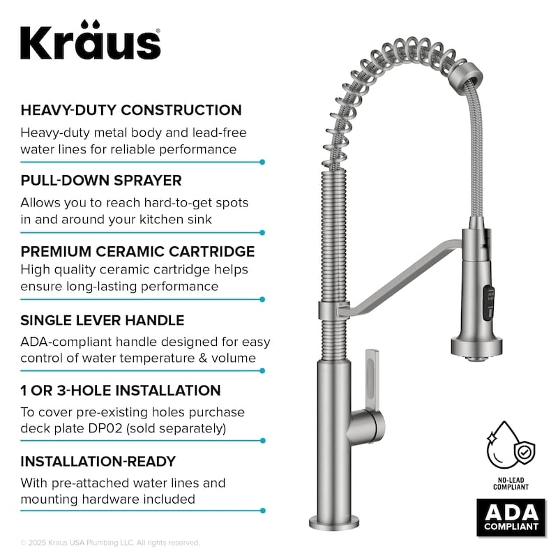 KRAUS Oletto Commercial Style 2-Function Pull Down Kitchen Faucet