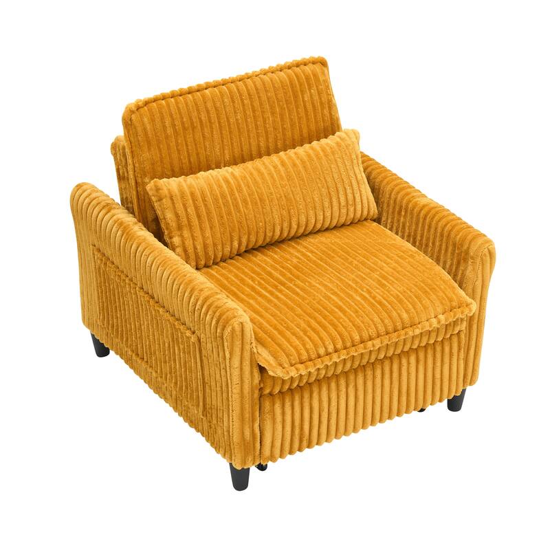 Corduroy Accent Chair Convertible Chaise Lounge, Single Sofa Chair Lounge Chair Pull-out Sleeper Sofa Bed