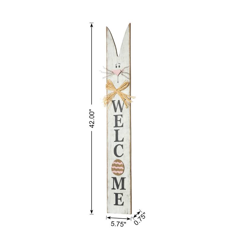 Glitzhome Easter Wooden Bunny Family Standing Decor Porch Sign with Wreath Welcome Wall Decor Party Supplies Props