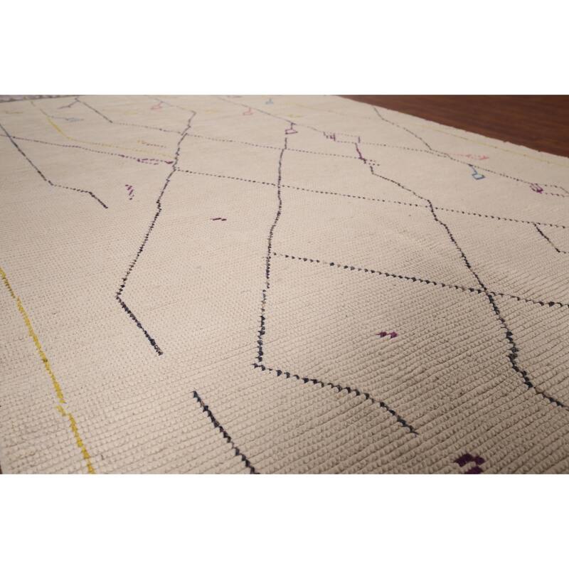 All-Over Striped Ivory Moroccan Area Rug Handmade Wool Carpet - 6'1"x 10'1"