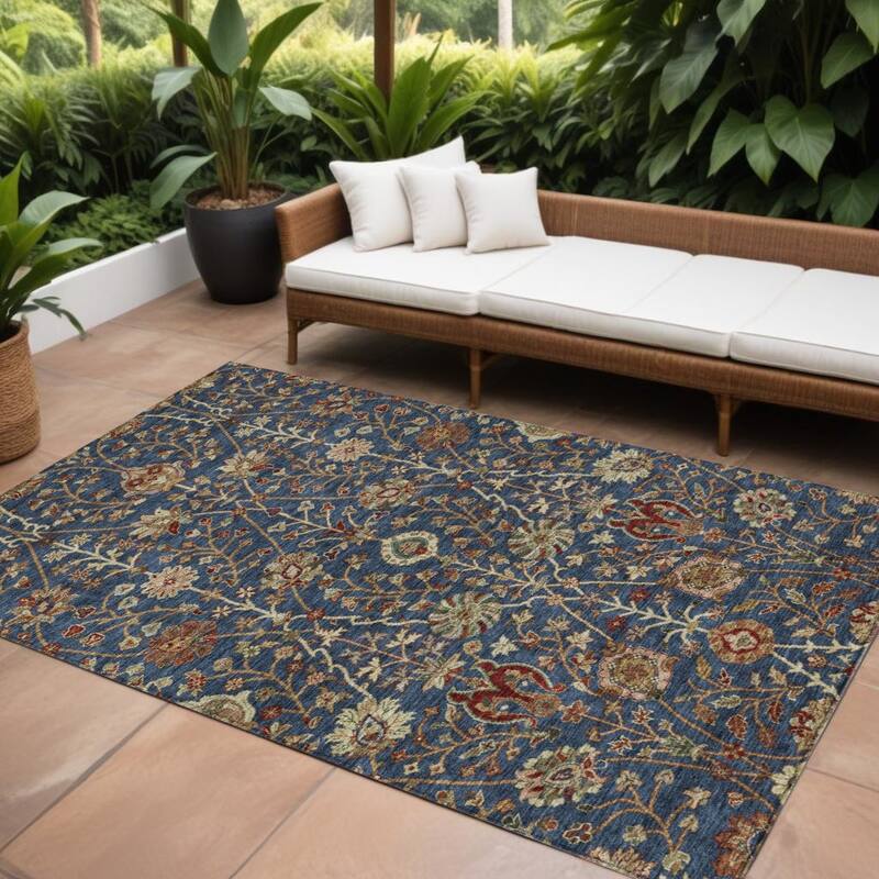 HomeRoots Floral Transitional Rectangle Outdoor Rug - 10' X 14'