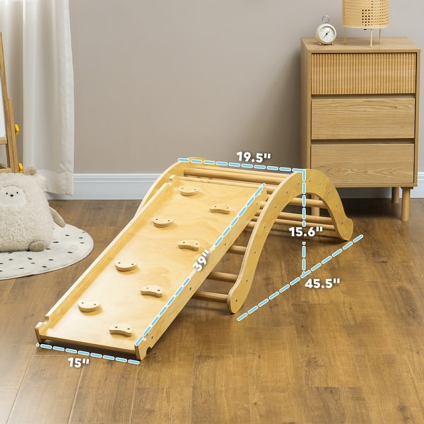 4 In 1 Wood Climbing Set with Arch Climber, Ramp & Cushion