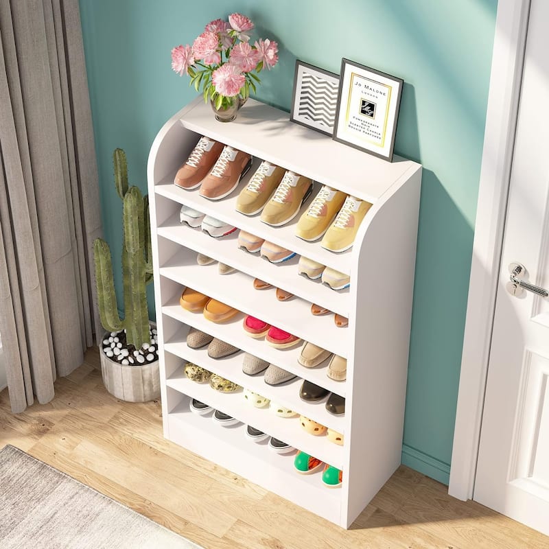 8-Tier Shoe Cabinet for Entryway, Modern White Shoe Shelf Shoes Rack Organizer, Wooden Shoe Storage Cabinet for Hallway Closet