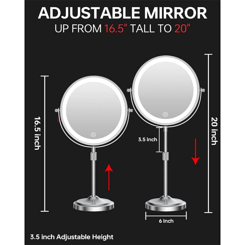 9" Lighted Makeup Double Sided 1X/10 Magnification Mirror, 3 Lighting