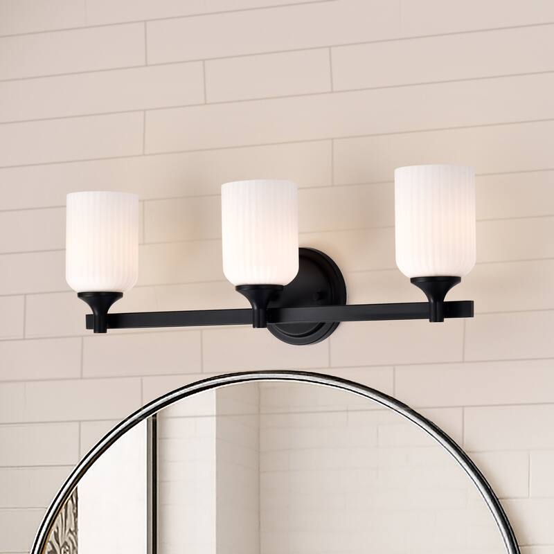 Solara 3 Light Vanity Matte Black Finish Frosted Ribbed Glass - Matte Black