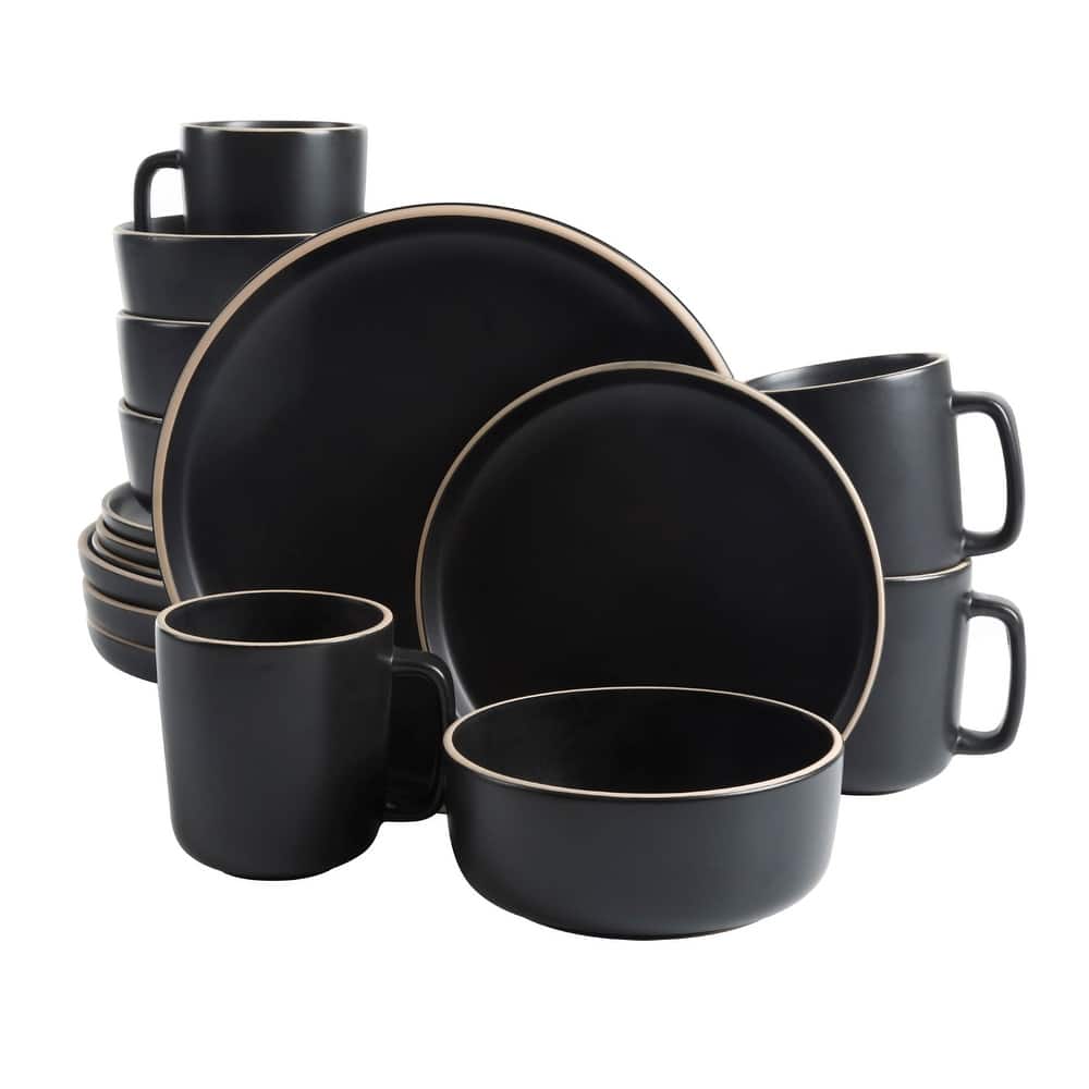 Gibson Home Zuma 16 Piece Stoneware Plates, Bowls, & Mugs Dinnerware Set - Matte White