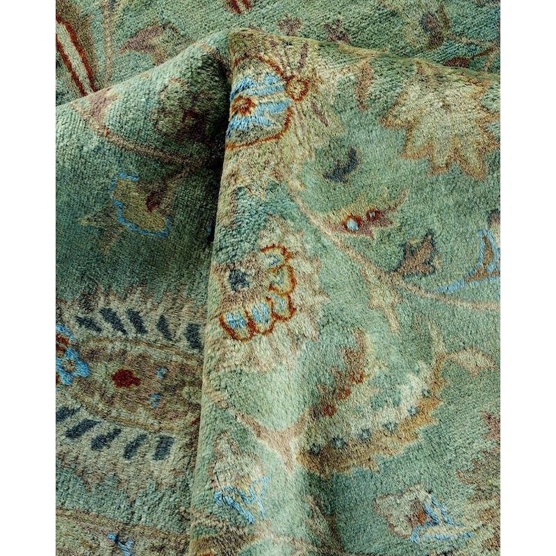Overton Hand Knotted Wool Vintage Inspired Modern Contemporary Overdyed Blue Area Rug - 9' 2" x 12' 6"
