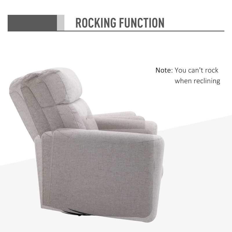HOMCOM Manual Recliner Swivel Chair Rocker Armchair Sofa with Linen Upholstered Seat and Backrest for Living Room