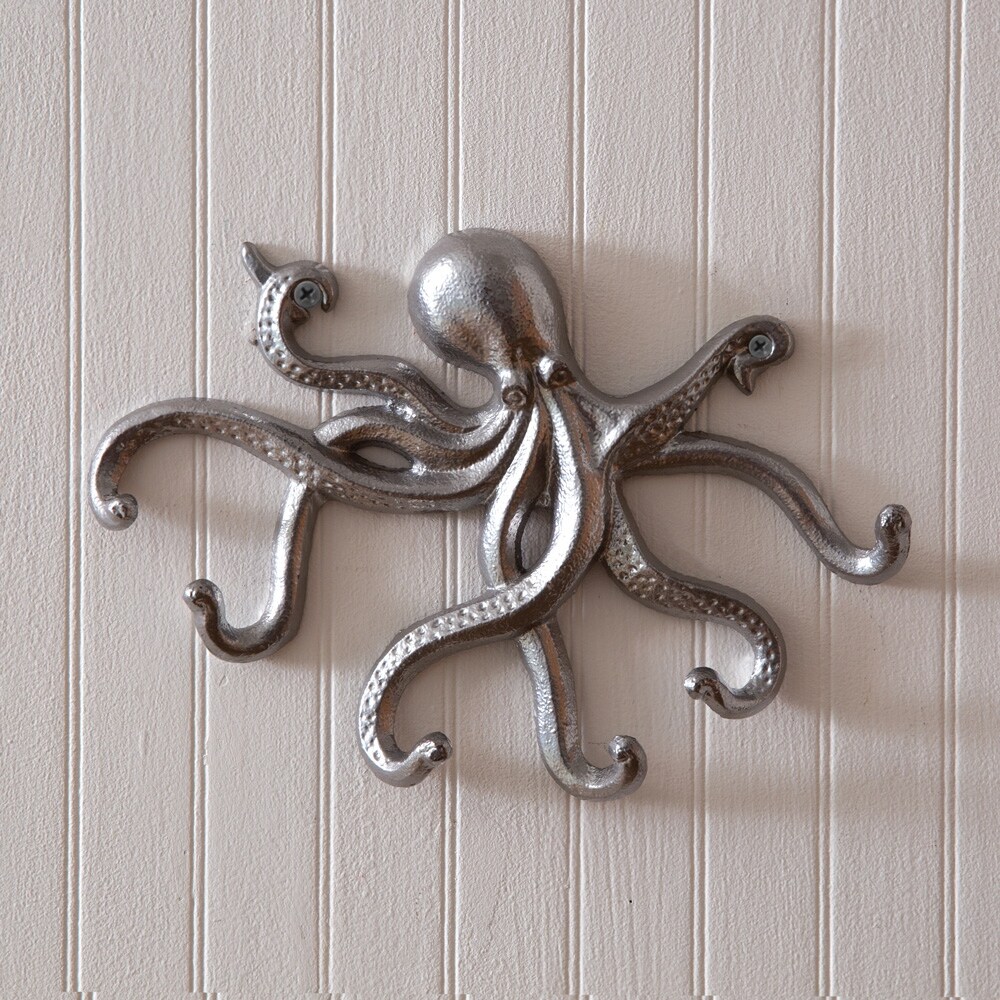 Metal Octopus Wall Hooks - Box of 2 - 10''W x 1½''D x 7''H