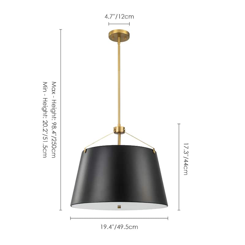 3-Light Matte Black Modern Industrial Drum Pendant Lights for Kitchen Island - 19.49 in. W x 17.32 in. H