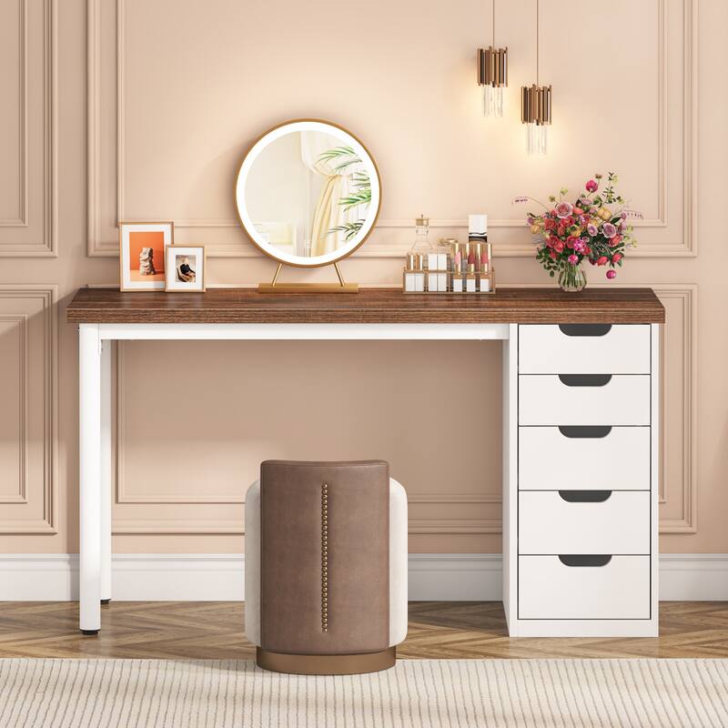 Vanity Desk with 5 Drawers, Modern Makeup Desk with Mulitple Storage, Gifts for Christmas