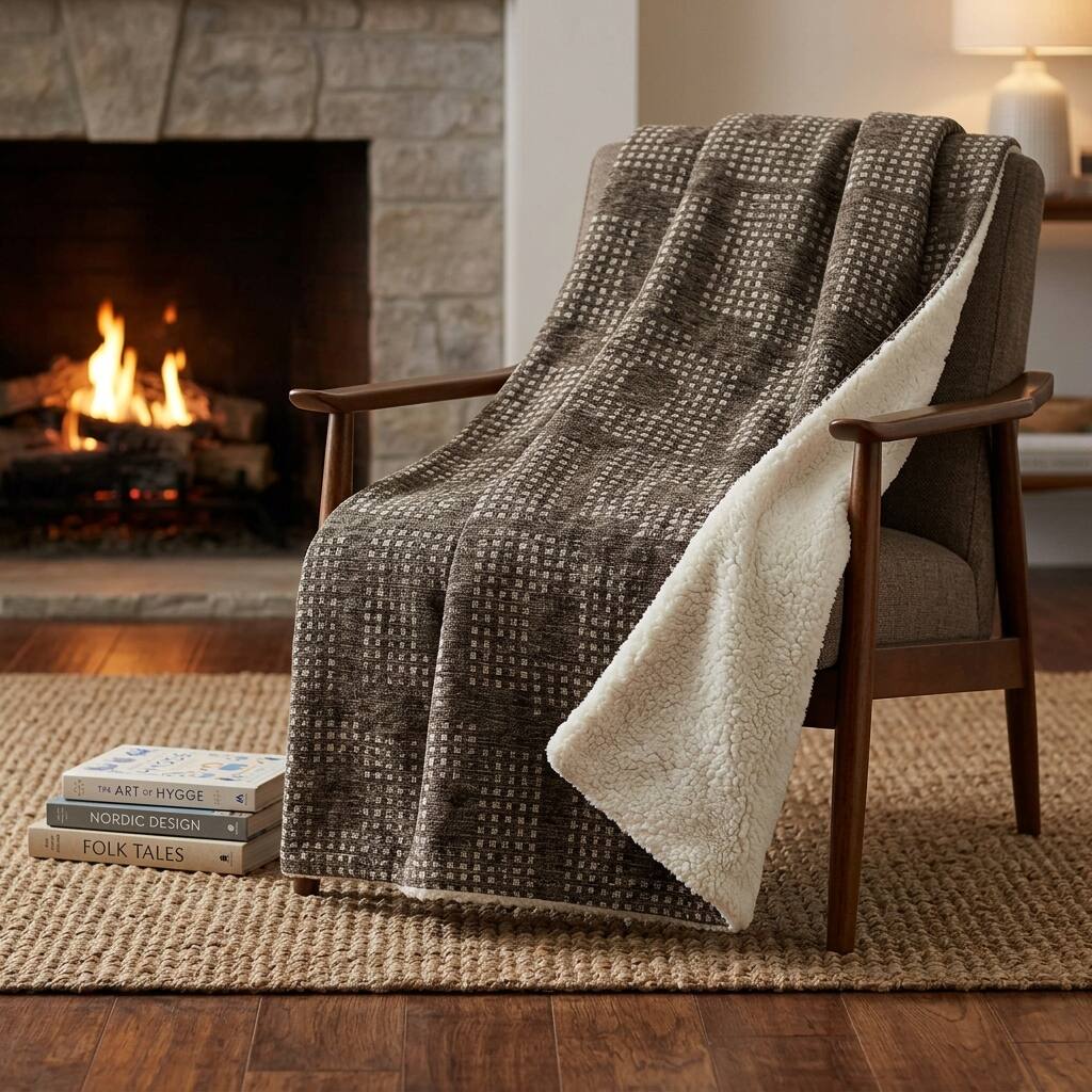 HomeRoots 50" X 70" Brown And Ivory Geometric Polyester Woven Plush Throw Blanket