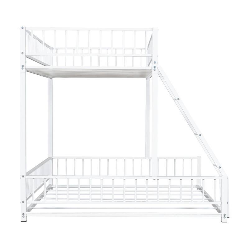 Twin/Full XL over Queen Size Metal Bunk Bed with Ladder and Safety Guardrails, Convertible Bed Frame to Two Floor Beds