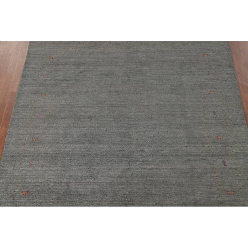 Gray Gabbeh Oriental Area Rug Wool Carpet - 8'0"x 9'8"