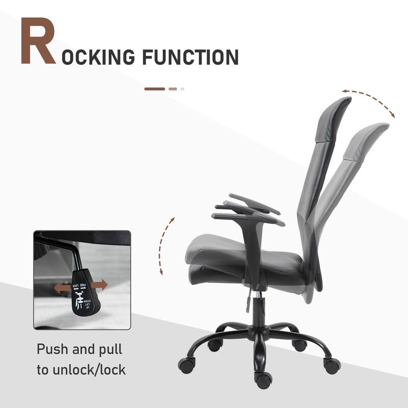 Vinsetto Office Desk Chair High-Back Faux Leather Executive Conference Task Chair with Rocking Function, 360 Swivel Wheel, Black