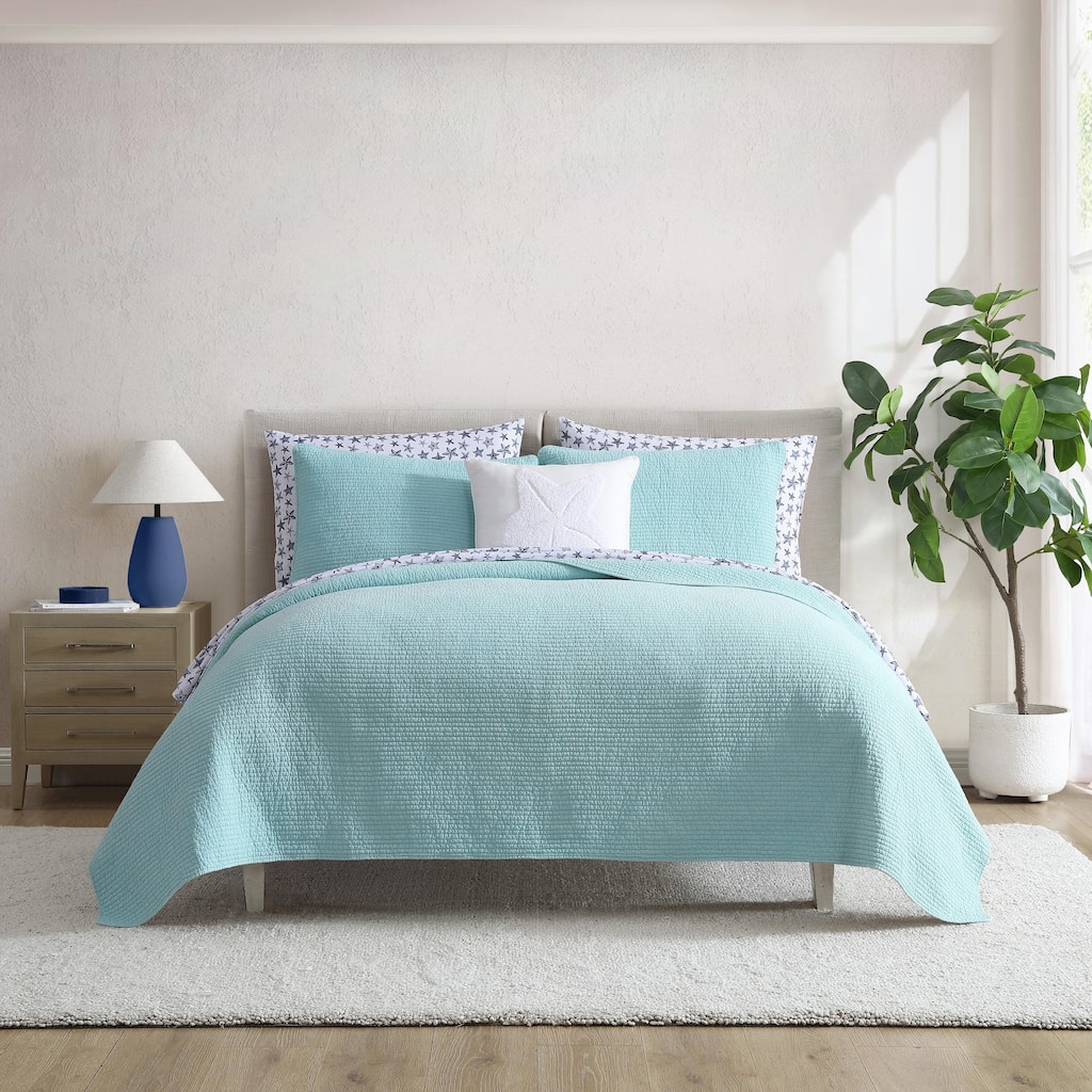 Nautica Seashore Stitch Solid Cotton Reversible Quilt Set