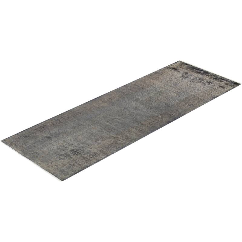 Overton Hand Knotted Wool Vintage Inspired Modern Contemporary Overdyed Gray Runner Rug - 2' 8" x 8' 0"