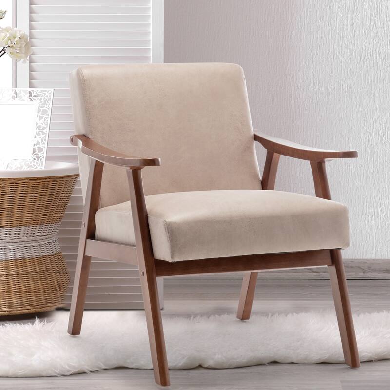 Modern Velvet Accent Chair with Solid Wood Frame - Beige